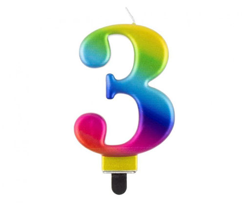 Picture of BIRTHDAY CANDLE RAINBOW NUMBER 3 - 8CM